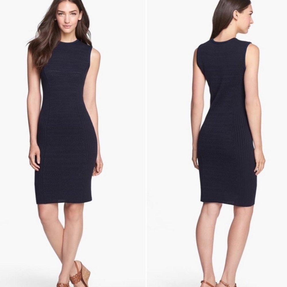 Tory Burch Penelope pointelle knit navy blue dress